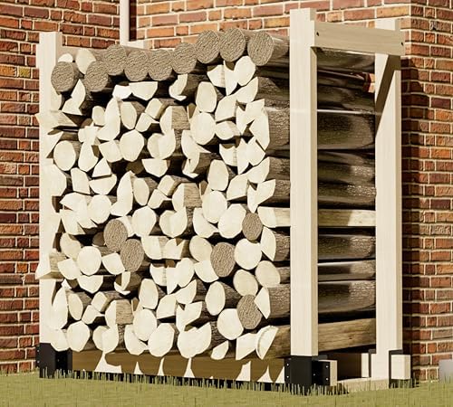 Kingson 4 Pack Heavy Duty Firewood Log Storage Rack Brackets, Adjustable Length Indoor Outdoor Fireplace Wood Holder, Rust-Proof Powder Coated Steel DIY Kit with Screws