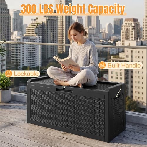 Outdoor Storage Box,100 Gallon Waterproof Resin Patio Deck Box