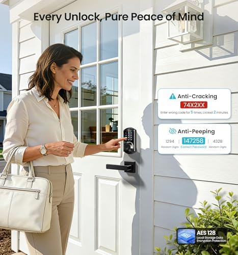 Veise VE07-L Fingerprint Smart Lock with 2 Lever Handles Set, Matte Black