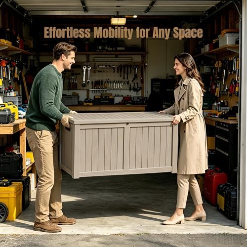 151 Gallon Large Resin Outdoor Storage Box, Waterproof Deck Box, Lockable Deck Container with Reinforced Support, Outdoor Chest for Patio Accessories, Outdoor Cushions, Garden Tools, Taupe Gray