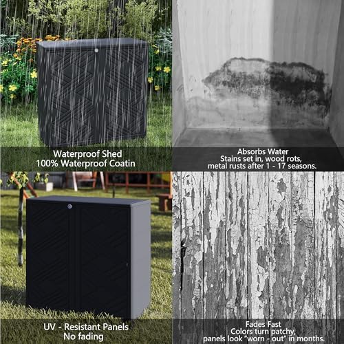 Diamond Cabinet with 1 Shelf, Black 33.5×15.1×34.3 Inch - Waterproof UV-Resistant Outdoor Storage for Patio, Poolside & Indoor - Store Brooms Trash Bins