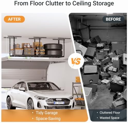 2x8ft Overhead Ceiling Garage Storage Rack, 400LBS Capacity, Black
