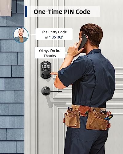 TEEHO TE002L Fingerprint Door Lock with 2 Lever Handles, Keyless Entry Deadbolt with Handle Set, Electronic Keypad Deadbolt for Front Door, Auto Lock and 1 Touch Locking, Matte Black
