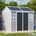Outdoor Resin Storage Shed 8x6x7 FT with Floor 2 Windows, Reinforced Frame Large Waterproof Plastic Garden Sheds Kit with Base for Backyard Patio Lawn Tools Storage, Gray