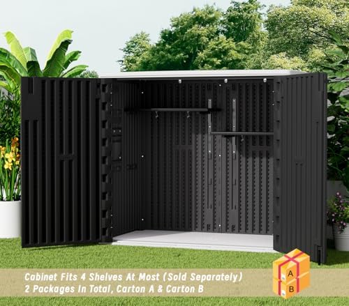KINYING Outdoor Horizontal Storage Sheds,37 Cu.ft Outdoor Storage Cabinet Waterproof Resin Tool Storage Box for Lawn Mower,Garden Tools and Patio Furniture, Lockable (Black)