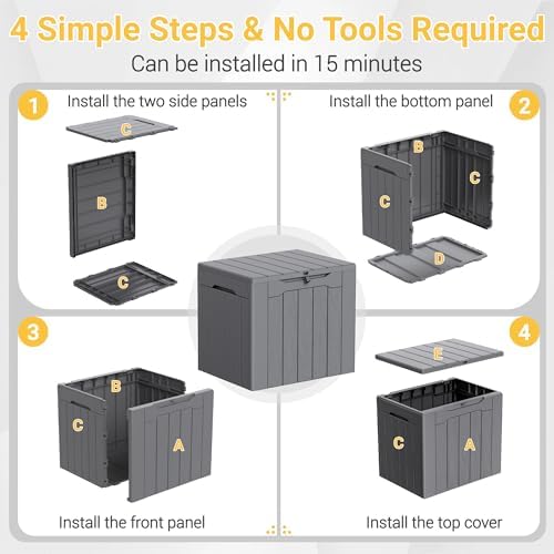 Greesum 33 Gallon Resin Deck Box All Weather Outdoor Storage Boxes, Gray
