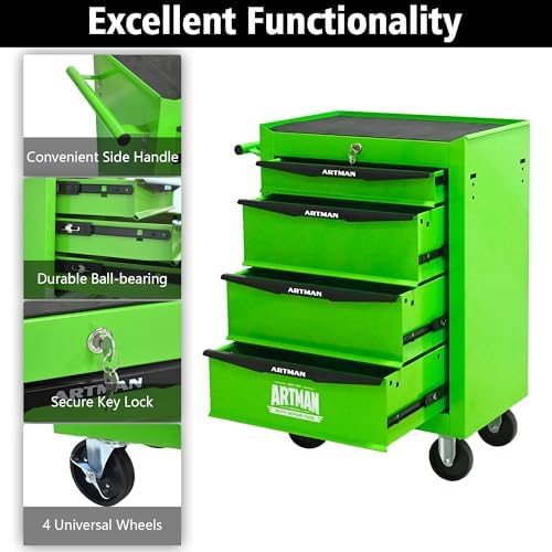 4 Drawer Rolling Tool Chest on Wheels,Multifunctional Mobile Metal Tool Cart,Drawers Rolling Trolley Organizer Tool Storage Box for Repair Shop,Warehouse,Garage,Workshop(4 Drawers-30.5"H-Green)