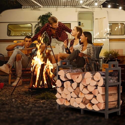 30 Inch Firewood Rack Outdoor Indoor with Handle and Log Carrier Bag, Stable Metal Wood Rack Heavy Duty Log Holder for Fireplace Patio Deck, Rustproof Firewood Storage Organizer Tool, Black, Square
