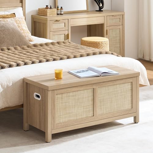 SICOTAS Rattan Storage Chest 39.4" Storage Bench for Bedroom