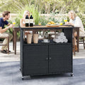 HAPPYGRILL Outdoor Storage Cabinet with Wheels, PE Rattan Deck Box (Black)