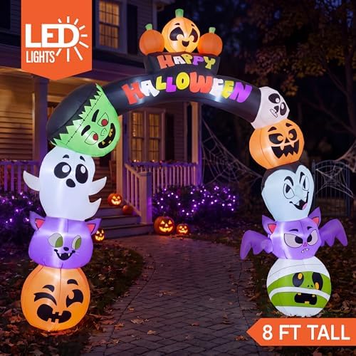 Joiedomi 8 FT Cute Halloween Inflatables Pumpkin Archway Outdoor Decoration, Archway Halloween Blow Up for Yard with Build-in LED Lights, Inflatable Arch Yard Outside Pumpkin Decor for Party, Garden