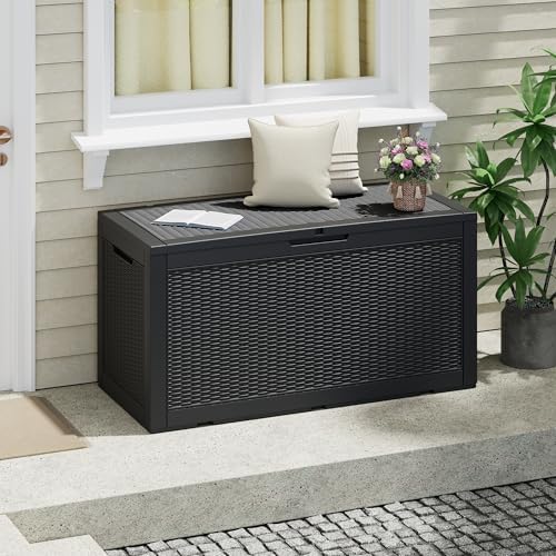 120 Gal Outdoor Storage Box Waterproof Lockable,Deck Box,Gas Lift,Black