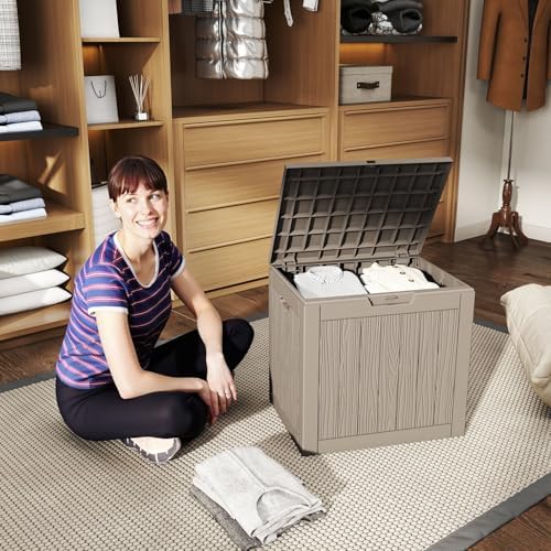 Resin Deck Box Outdoor Storage Box Waterproof for Patio Furniture,Outdoor Cushions,Garden Tools and Pool Supplies (Grey, 35 Gallon)