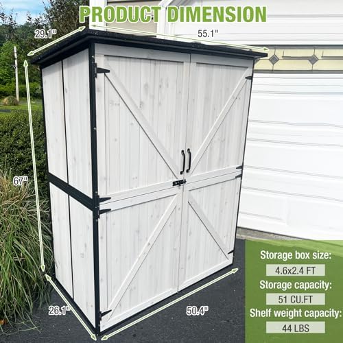 GUTINNEEN Outdoor Storage Shed with Metal Frame,Wooden Tool Cabinet with Adjustable Shelfs, House Garden Shed for Backyard Garden Patio Lawn
