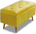BAKAJI Velvet Bench, Rectangular Upholstered Bench, Makeup Bench with Storage Space, Chest Bench, Padded Storage Box, Metal Legs, Bedroom, Living Room, Hallway, 80 x 40 x 45 cm, (Ochre)
