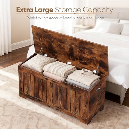 SUPER DEAL Storage Chest, 39 inches Chest Box Organizer with 2 Safety Hinges, Wooden Entryway Shoe Organizer Storage Bench, Rustic Brown