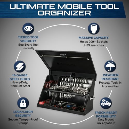 Montezuma – XL450B – 36-Inch Portable TRIANGLE Toolbox – Multi-Tier Design – 16-Gauge Construction – SAE and Metric Tool Chest – Weather-Resistant Toolbox – Lock and Latching System, Black