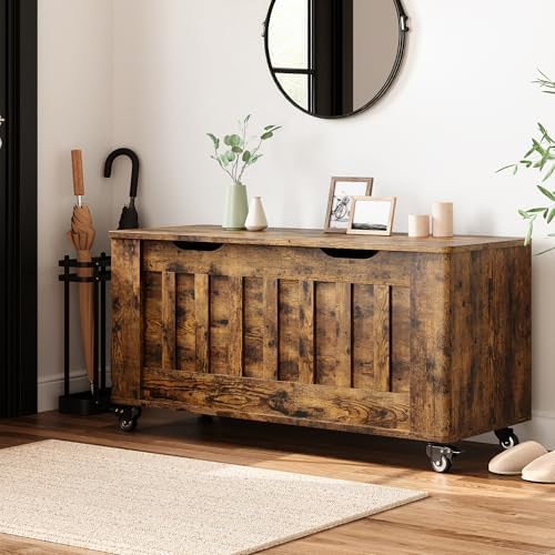 IDEALHOUSE Storage Chest, 39.4" Storage Bench Wooden Storage Trunk, Retro