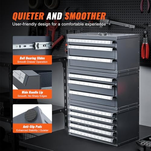 VEVOR End Mill Dispenser Cabinet, Three-Drawer, End Mill Organizer Cabinet Cold Rolled Steel, Organizer Cabinet Holder for Fractional Size from 1/8" to 1"