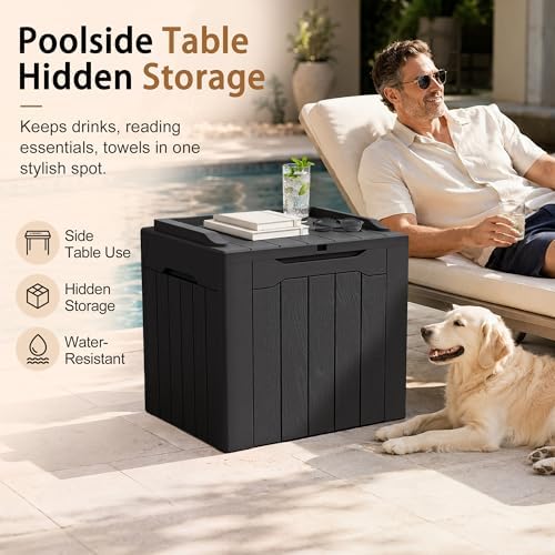 JUMMICO 31 Gallon Resin Deck Box Waterproof Outdoor Storage Boxes