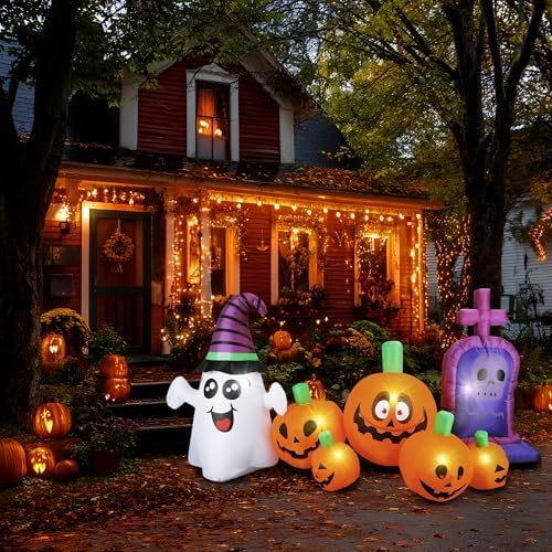 3.7Ft Halloween Inflatable Tombstones Haunted House Prop LED Lights for Halloween Party Holiday Indoor Outdoor Garden Lawn Yard Decorations