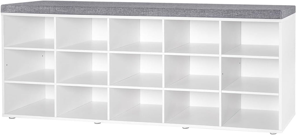 DINZI LVJ Shoe Storage Bench with Cushion, 15-Cubby Shoe Rack with Seat