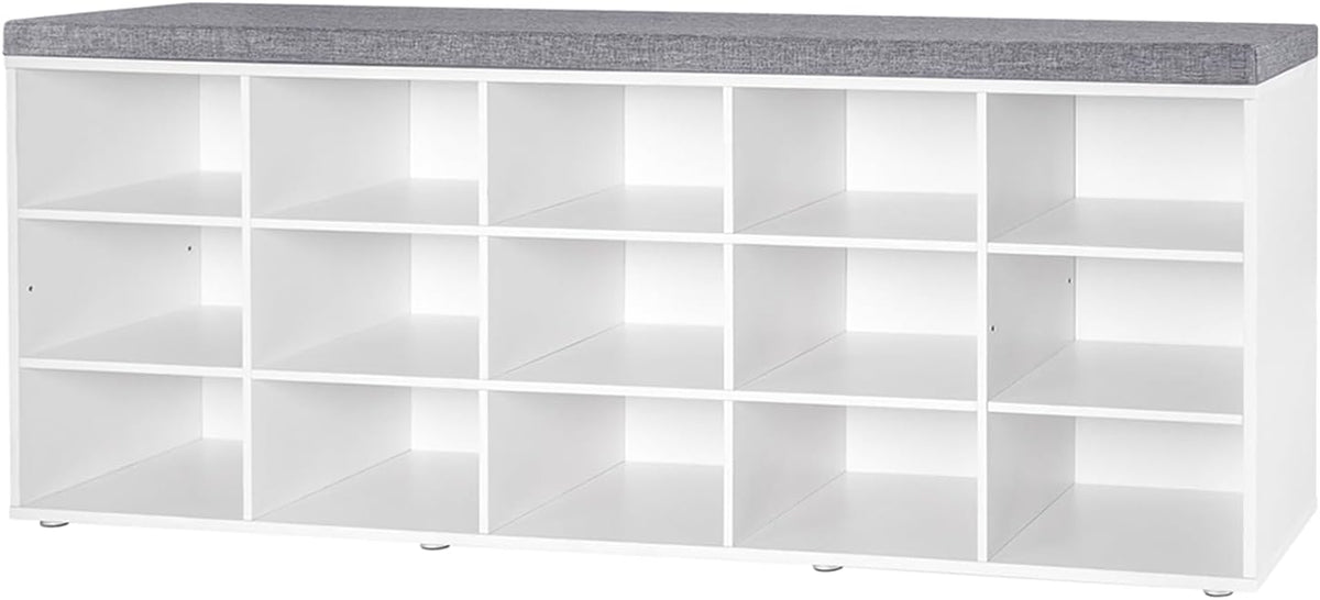 DINZI LVJ Shoe Storage Bench with Cushion, 15-Cubby Shoe Rack with Seat