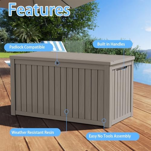 200 Gallon Outdoor Storage Box Waterproof - Outside Resin Deck Box, Lockable Storage Bin for Patio Furniture,Garden Tools,Cushions,Pool Accessories(Grey)