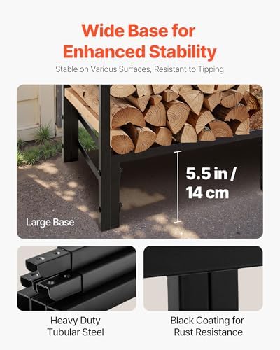 VEVOR Firewood Rack with Waterproof Cover, 4 ft Outdoor Firewood Holder, 1/4 Cord Storage Metal Log Holder, 400lb Max Weight Capacity, Full Covered, Powder-Coated Wood Storage Rack for Fireplace Deck