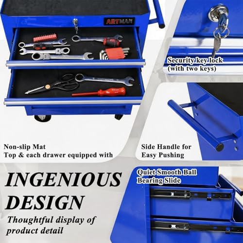 7 Drawers Rolling Tool Chest on Wheels, Multifunctional Tool Cart Tool Storage, Drawers Rolling Tool Trolley Organizer Tool Case for Garage,Warehouse,Workshop,Repair Shop (7 Drawers-Blue)