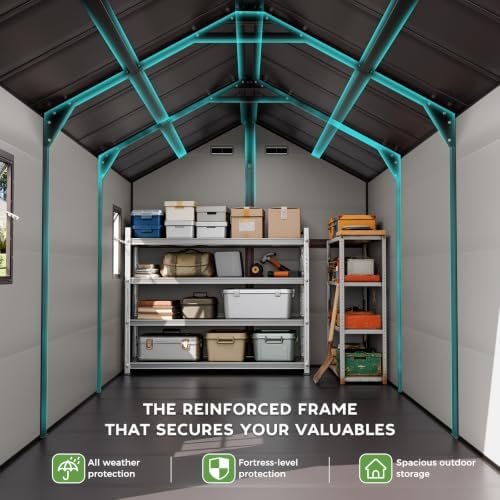 WACASA 8x14 FT Deep Resin Plastic Outdoor Storage Shed, Floor Included