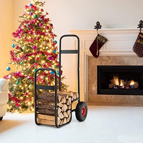 S AFSTAR Indoor Outdoor Firewood Cart, 3.6ft/44” Height Rolling Firewood Log Carrier w/All-Terrain & Shockproof Wheels, Heavy-Duty Steel Frame, Wood Storage Rack Mover, 220 lbs Weight Capacity