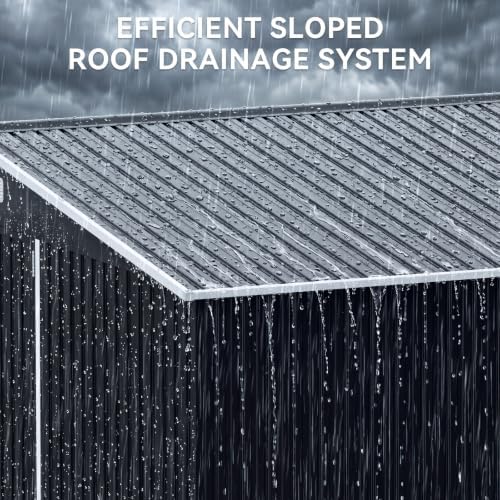 Aoxun 14x12 FT Outdoor Metal Storage Shed with Lockable Doors, Black
