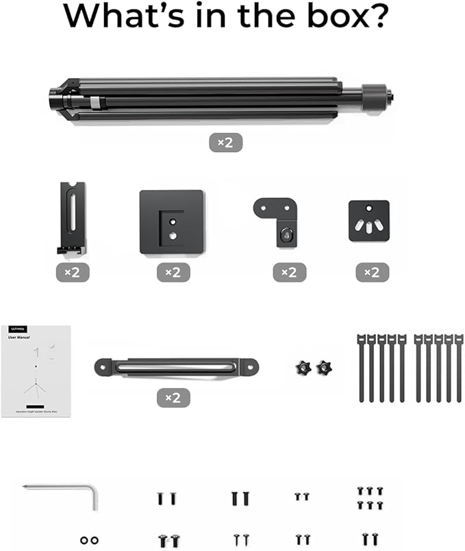 ULTIMEA 2-Pack Universal Height-Adjustable Speaker Stands, Extendable from 62cm