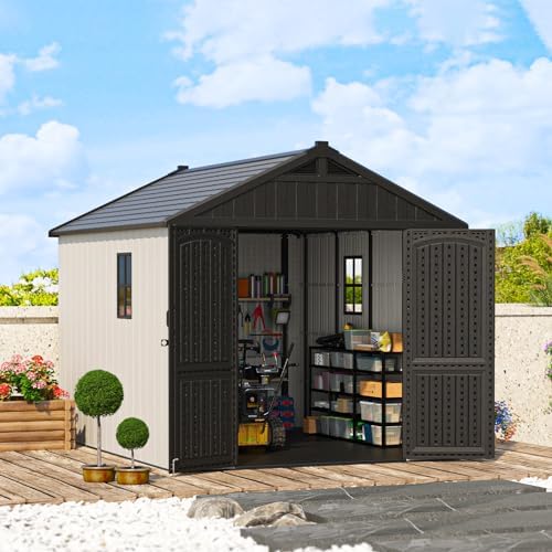 Patiowell 8x10 FT Resin Outdoor Storage Shed with Floor, Beige
