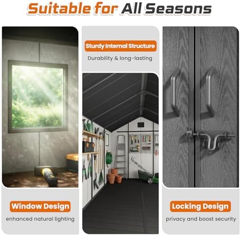 Jocoevol Heavy Duty Storage Shed, 8x15FT Resin Outdoor Shed for Backyard