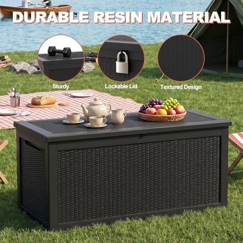 EFU Outdoor Storage Box 360 Gallon Deck Box, Waterproof Resin, Black