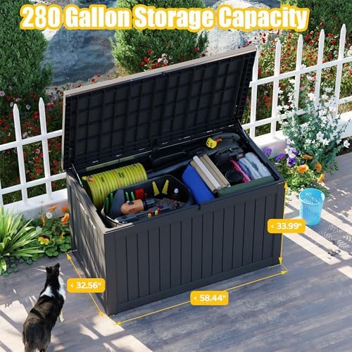 280Gal Outdoor Storage Box Waterproof Lockable Deck Box