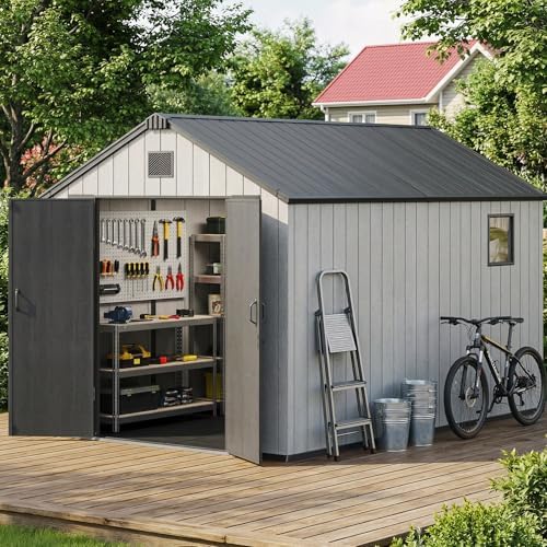 Jocoevol Heavy Duty Storage Shed, 8x12FT Resin Outdoor Shed for Backyard