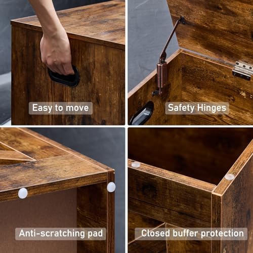 55.1” Storage Bench, Extra Large Entryway Bench with Storage,Storage Chest with 2 Safety Hinges,Blanket Storage,Shoe Storage Chest for Bedroom,Living Room,Easy Assembly. (Rustic Brown)