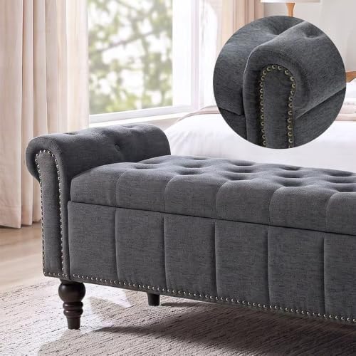HOMEFLEX 58" Storage Bench for Bedroom, End of Bed Bench, Chenille Dimgray