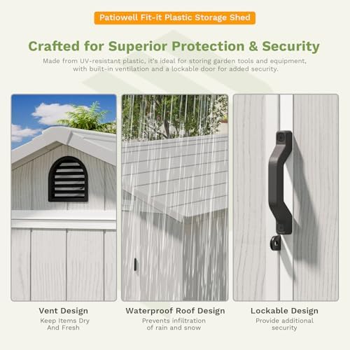 Patiowell 4x8 FT Plastic Outdoor Storage Shed with Floor, Light Gray