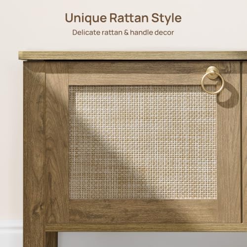 SICOTAS Rattan Storage Bench Boho Storage Chest with 2 Safety Hinges
