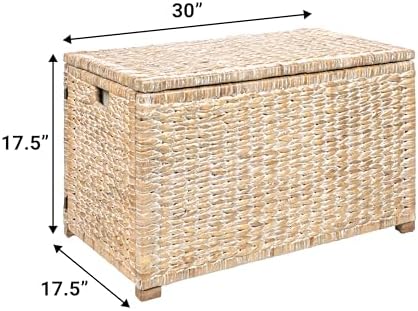 happimess Anada 30" Storage Trunk Wicker Weave Water Hyacinth, White Wash