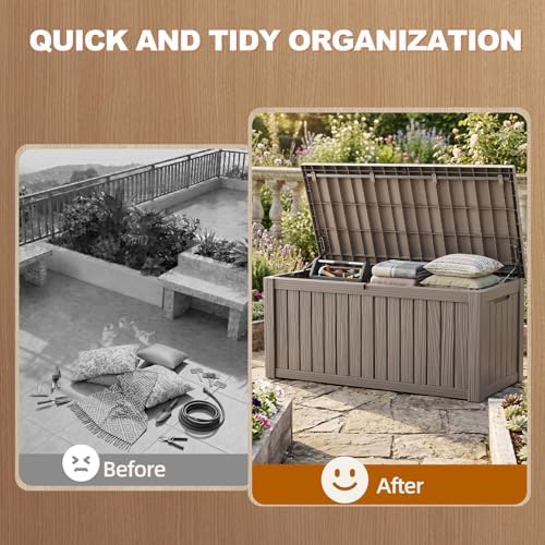 EFU Outdoor Storage Box 280 Gallon Deck Box, Waterproof Resin, Grey