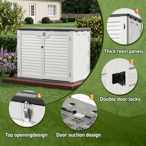 31 Cu.Ft Resin Outdoor Storage Cabinet with Floor, Weatherproof Plastic Vertical Outdoor Storage Shed for Garden Backyard Patio Pool Tool