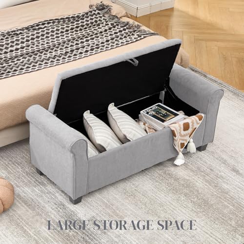 49" End of Bed Storage Bench for Bedroom, Upholstered Storage Ottoman