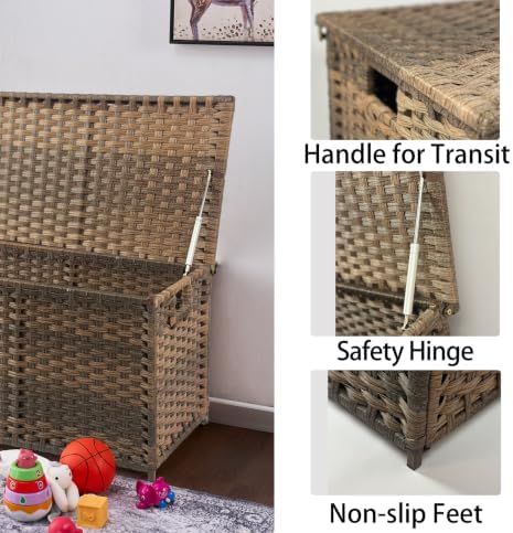 Wicker Storage Trunk, Large Storage Basket with Lid, Retro Brown
