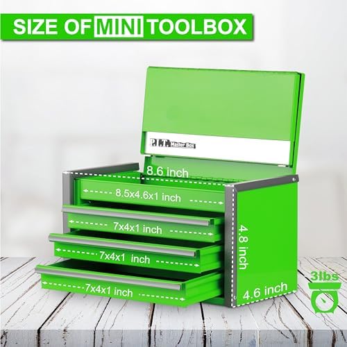 P.I.T. Mini Tool Box,3 Drawers Small Metal Toolbox for Tools Storage,Green