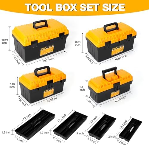 4-Piece Stackable Tool Box Set, Heavy Duty Plastic Case